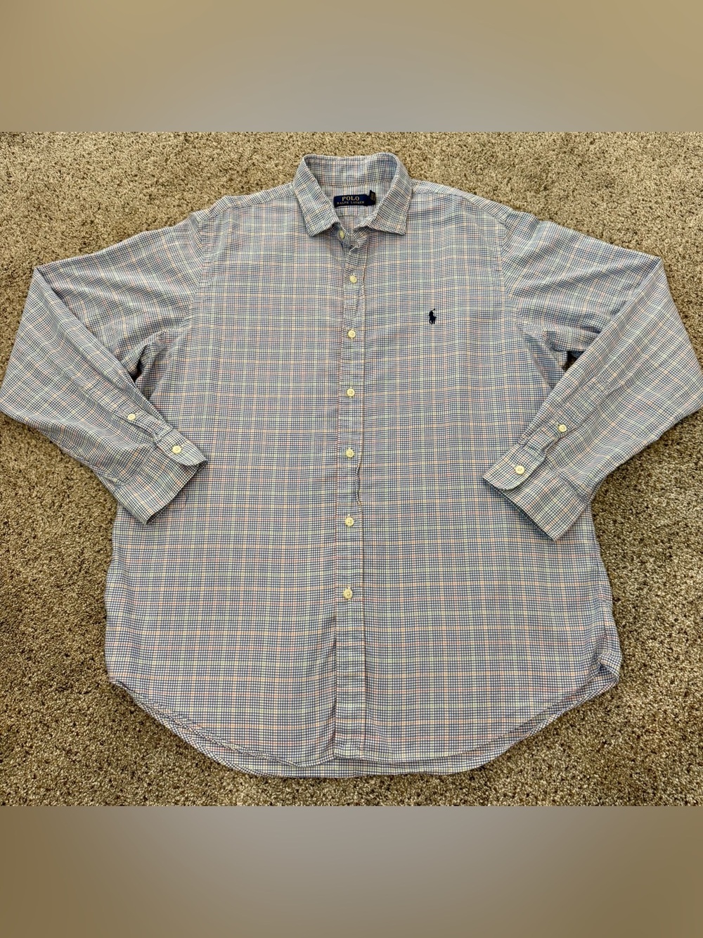 Ralph Lauren Blue and Pink Multi-Check Button-Down Shirt